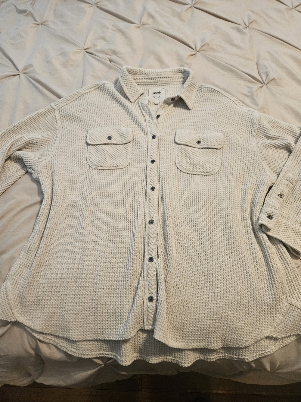 aerie Cream Waffle Knit Button-Down Shirt
